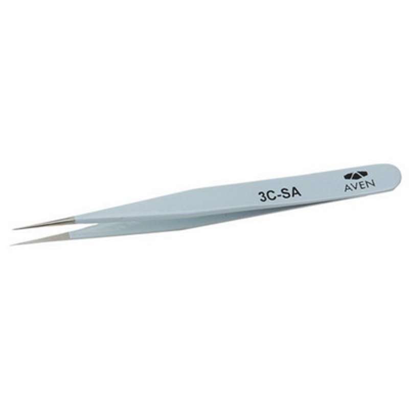 Style 3C-SA E-Z Pick Stainless Steel Anti-Magnetic Light Blue Tweezers with Straight Ultra Fine Point Tips, 4-1/4" Long